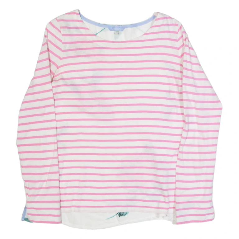 JOULES Womens Printed Top White Long Sleeve Striped UK 12