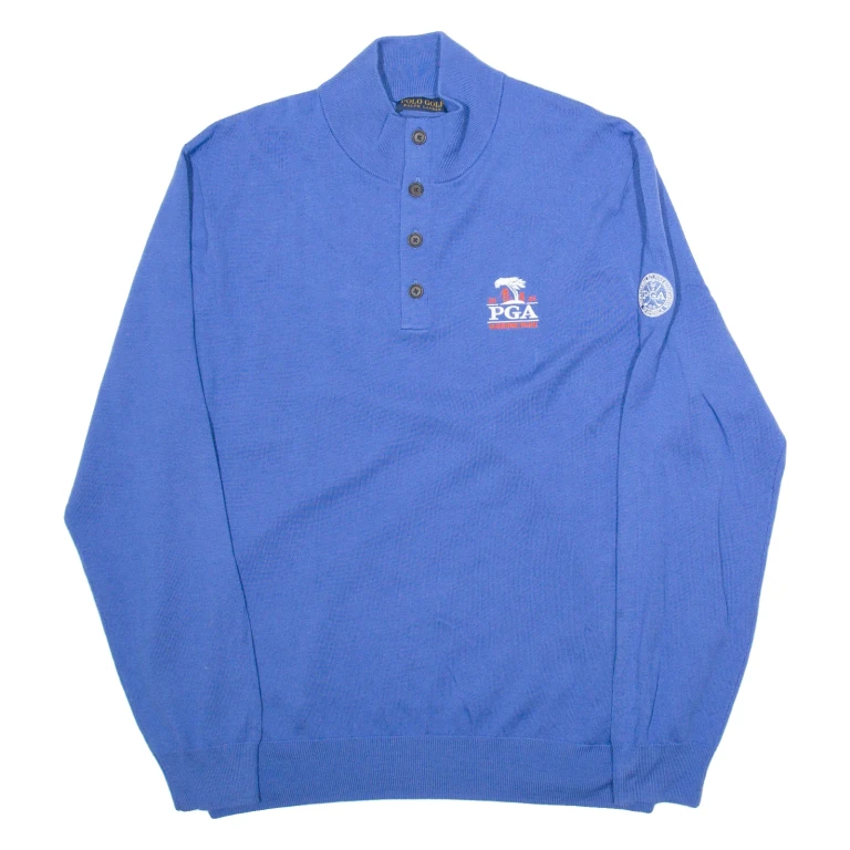 POLO SPORT RALPH LAUREN Mens Jumper Blue Button Neck Tight Knit XL