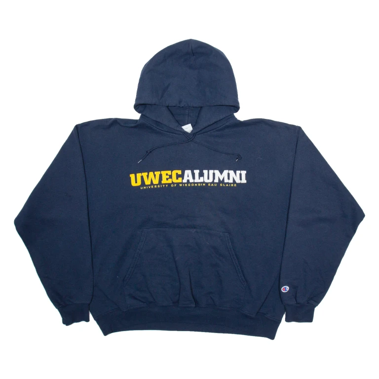 CHAMPION University Of Wisconsin Eau Claire Mens Blue Hoodie USA XL