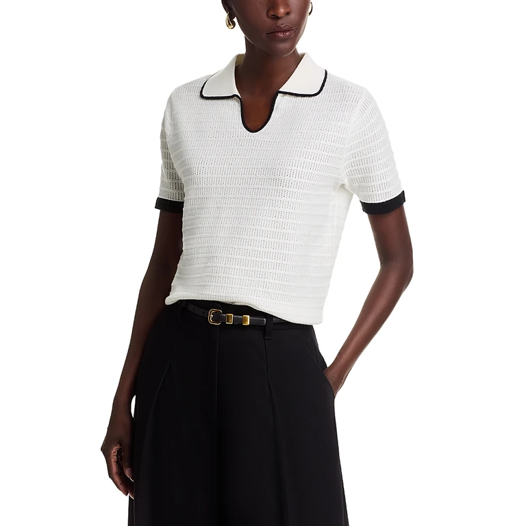 Sioni Tipped Rib Knit Polo Sweater
