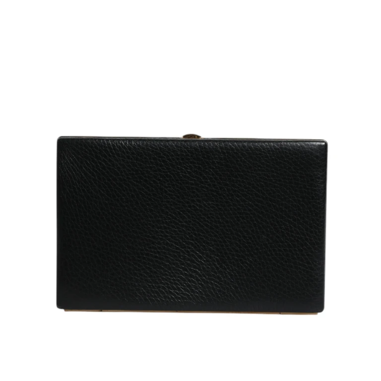 Dolce & Gabbana Black Leather Gold Frame Clutch Evening Party Purse Bag Aluminum Goat - Women