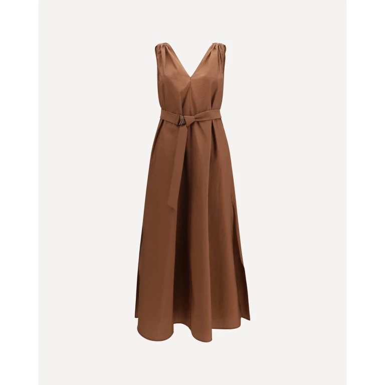 Brunello Cucinelli Kleid aus Baumwollpopeline mit Schulterdetails