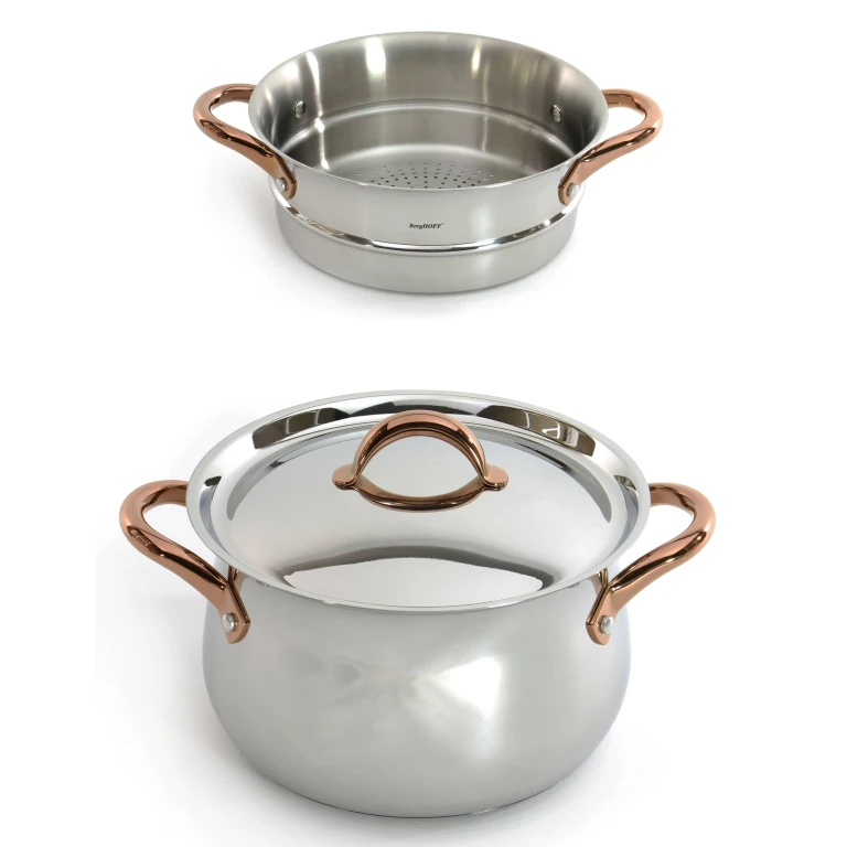 Ouro Gold 3pc 18/10 SS Steamer Set, SS Lids, Rose Gold Handles