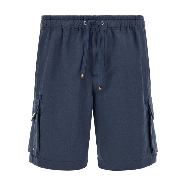 Brunello Cucinelli Blue Linen Bermuda Shorts - Men