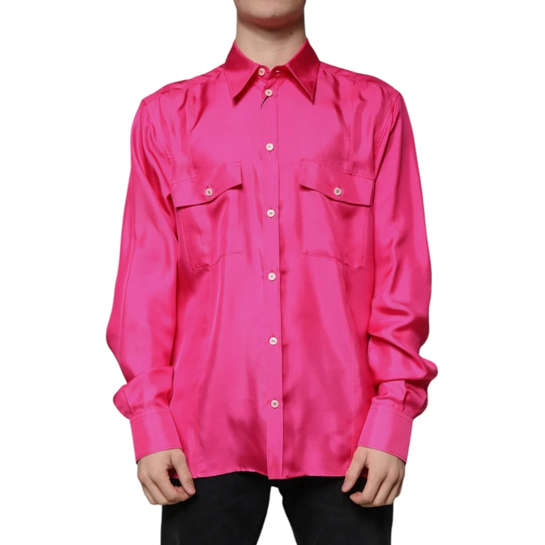 Dolce & Gabbana Pink Silk Collared Button Down Men Shirt - Men