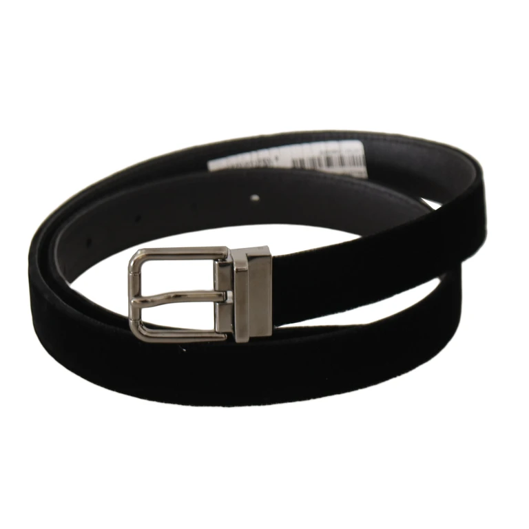 Dolce & Gabbana Black Classic Velvet Logo Engraved Metal Buckle Belt - Men