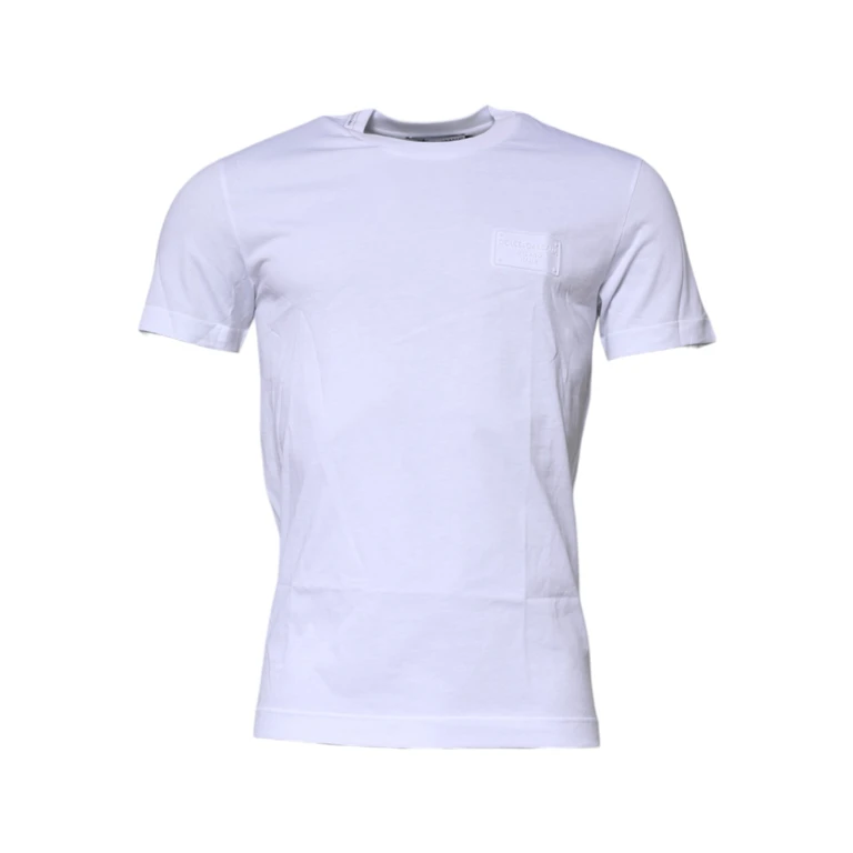 White Logo Plaque Cotton Crew Neck T-Shirt - Men
