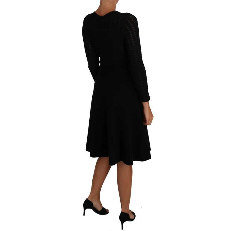 Dolce & Gabbana Black Knitted Wool Sheath Long Sleeves Dress - Women
