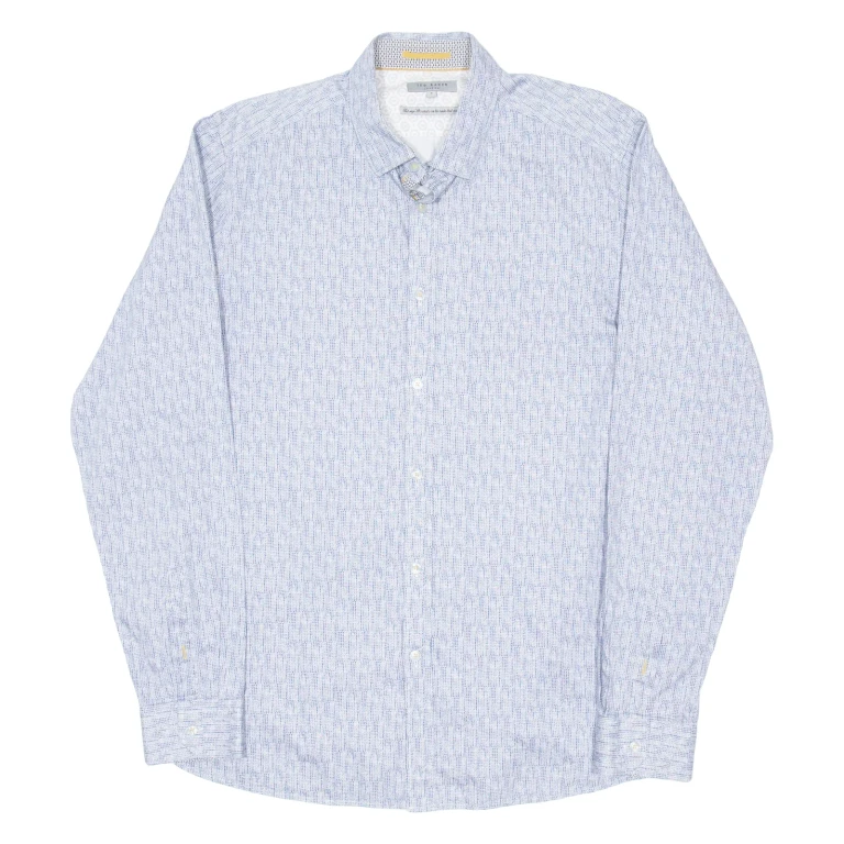 TED BAKER Mens Shirt Blue Geometric Long Sleeve L