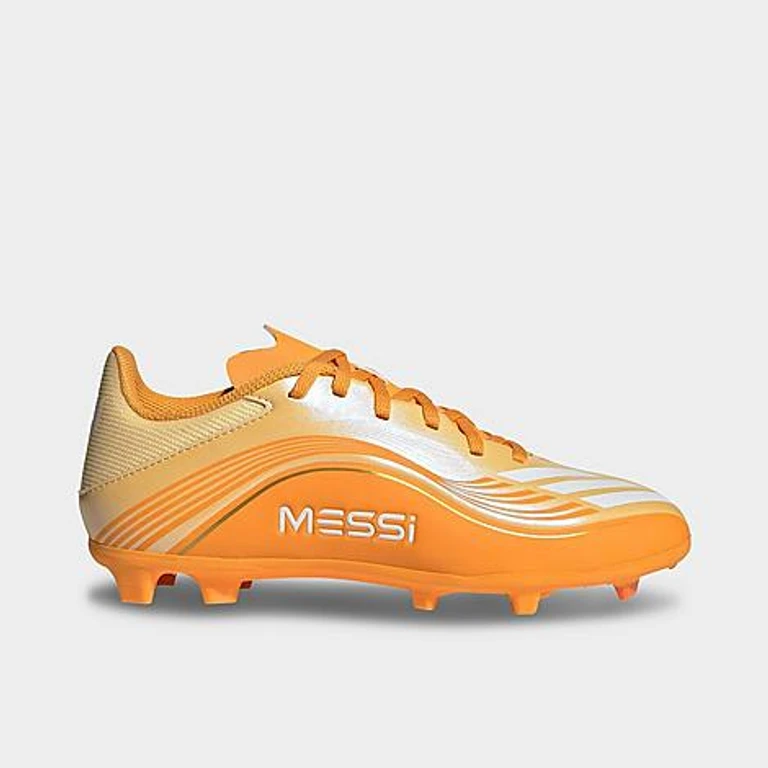 Little Kids and Big Kids F50 Messi League Firm Ground and Multi Ground Soccer Cleats in Ice Tangerine/Gold Metallic/Pure Tangerine Size: 1.0