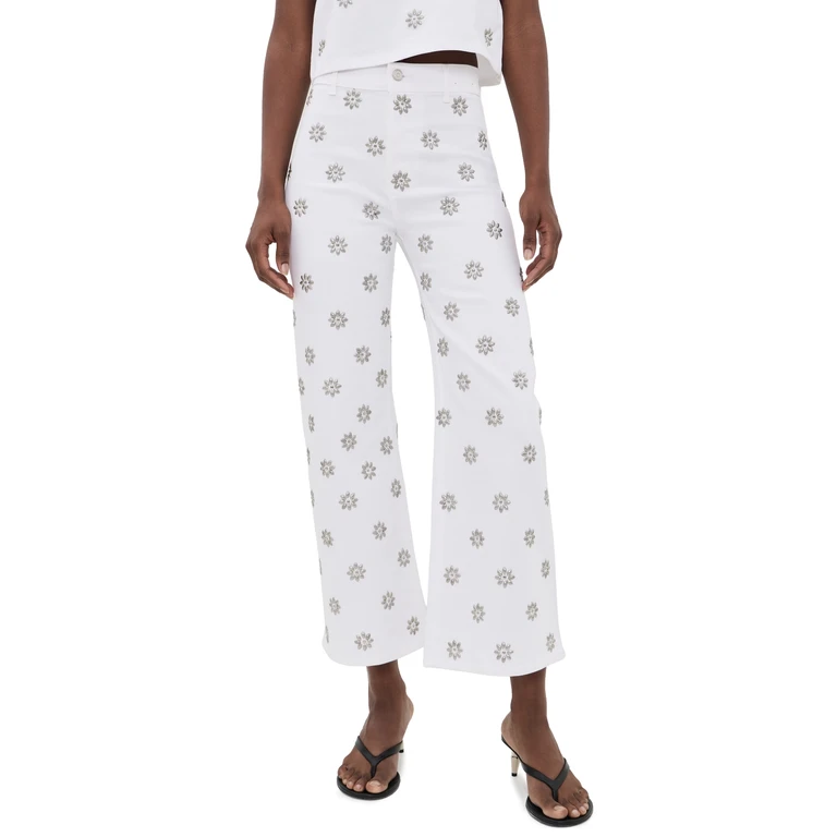 Veronica Beard Jean Grant High Rise Wide Leg Crop Jeans White 30