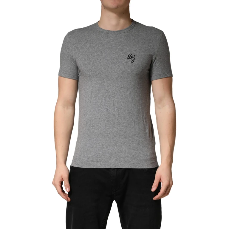 Dolce & Gabbana Gray Dg Logo Crew Neck Men Underwear T-Shirt Cotton Elastane - Men