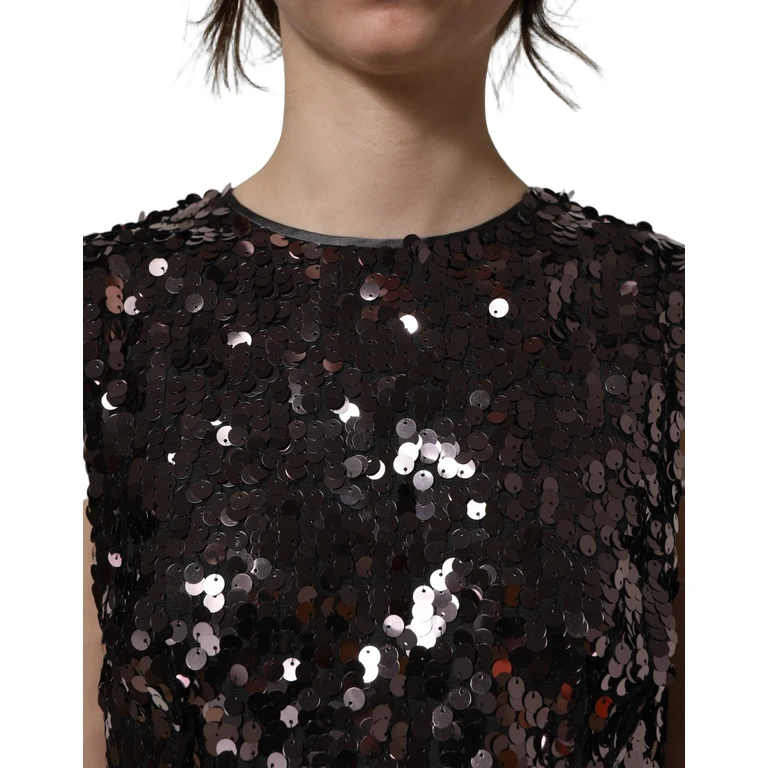 Dolce & Gabbana Purple Sequined Sleeveless Cropped Tank Top Nylon - Women
