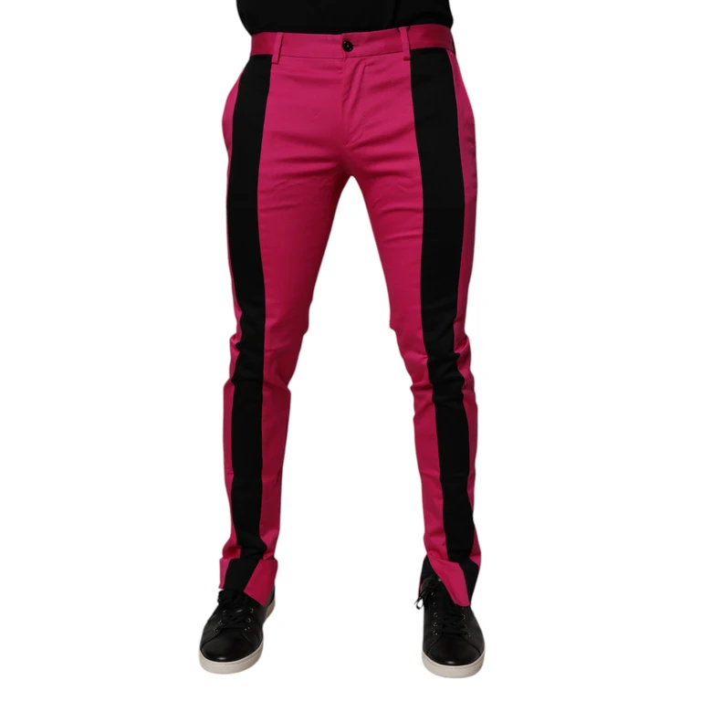 Dolce & Gabbana Pink Black Stripe Slim Fit Men Dress Pants Cotton Elastane - Men
