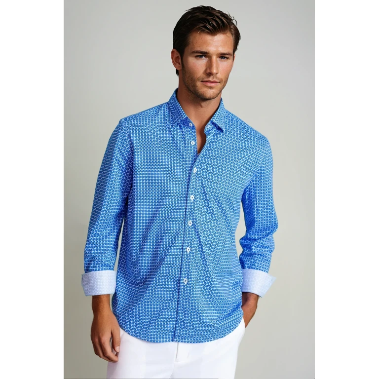 Swiss Check Long Sleeve Tech Shirt - Blue