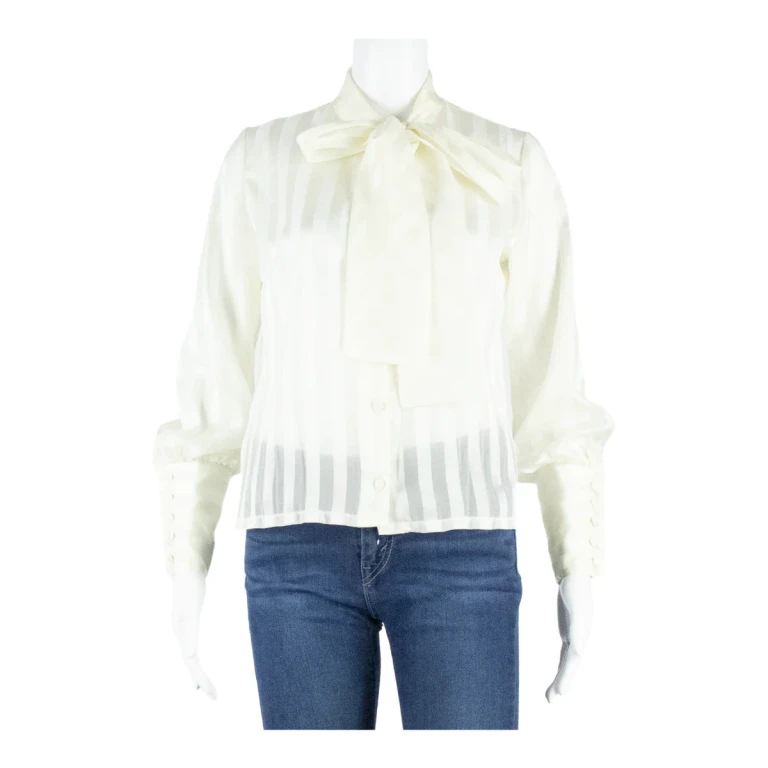 Womens Printed Blouse White Long Sleeve Striped M