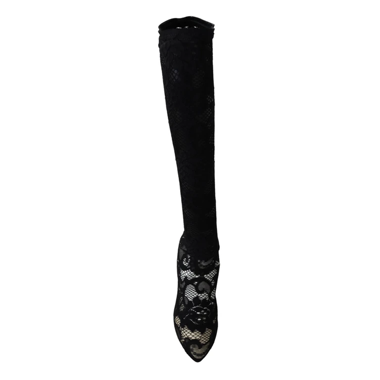 Dolce & Gabbana Black Taormina Lace Socks Boots Shoes Pumps Elastane - Women
