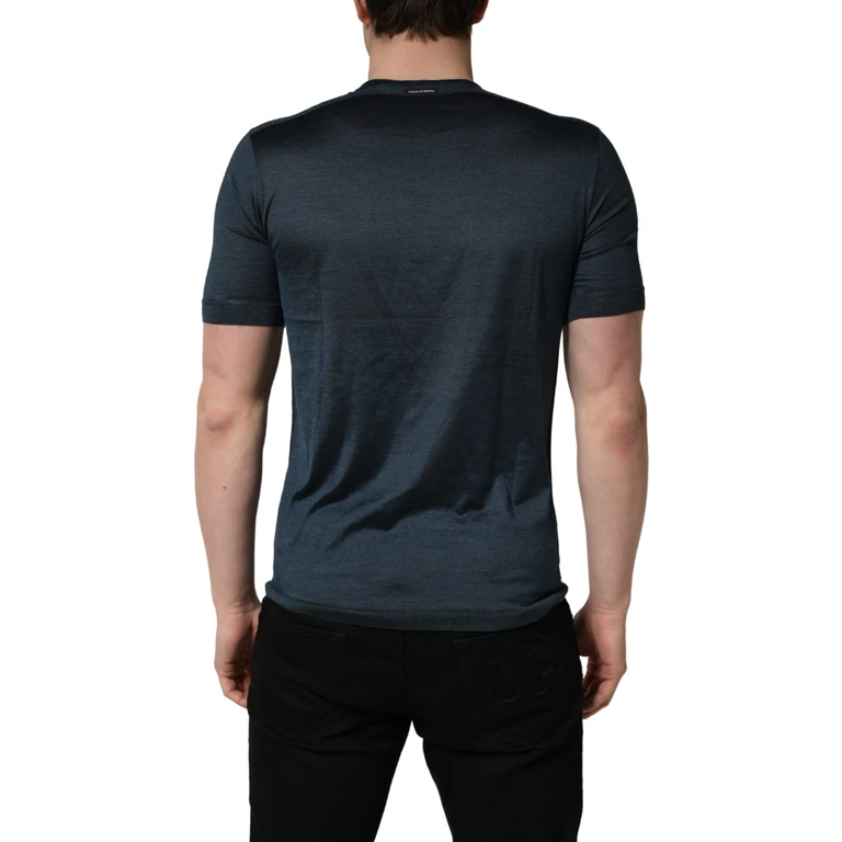 Dolce & Gabbana Dark Blue Silk Crew Neck Short Sleeve T-Shirt - Men