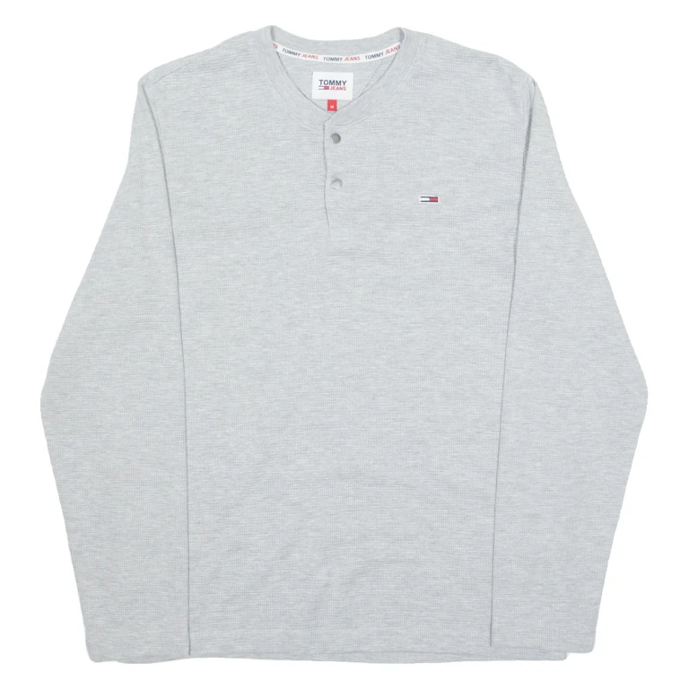 TOMMY HILFIGER Mens Polo Shirt Grey Long Sleeve M