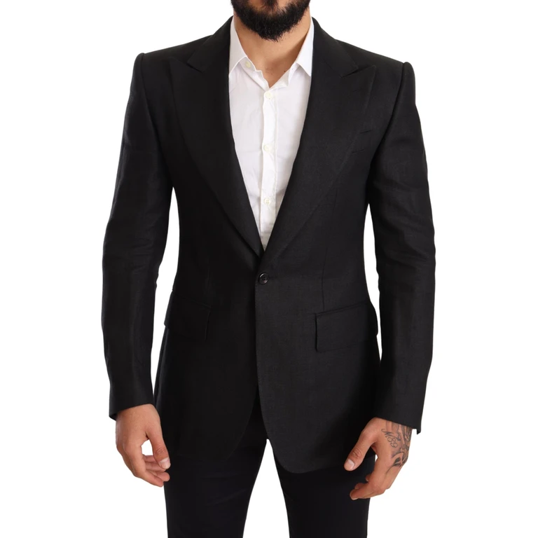 Dolce & Gabbana Black Linen Slim Fit Coat Jacket Blazer Clothing - Men