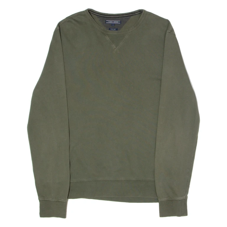 TOMMY HILFIGER Fit Mens Jumper Green Crew Neck Tight Knit XL