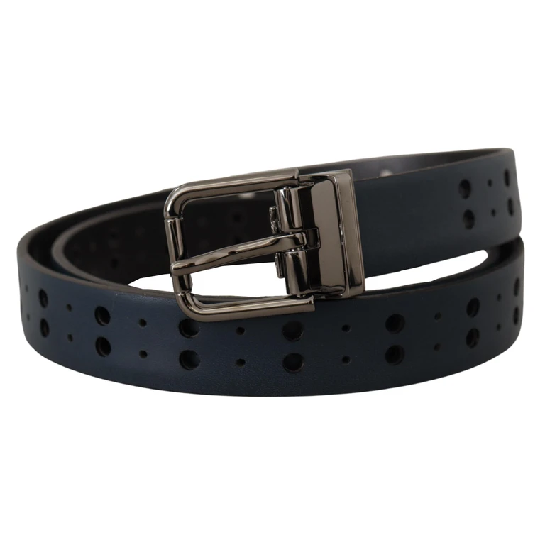 Dolce & Gabbana Blue Perforated Skinny Leather Metal Buckle Belt - Men