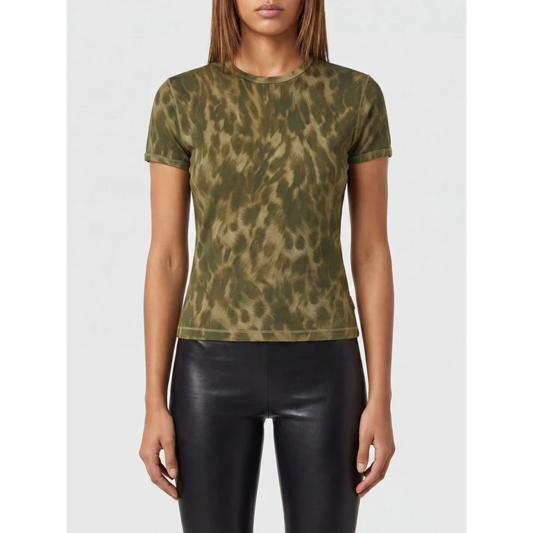 Animal Print Slim Fit Stretch Cotton T-Shirt with Crew Neck (A235720TJBF5CRA)