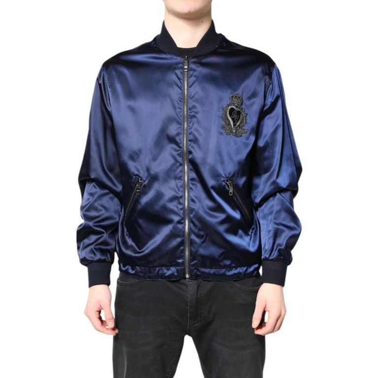 Dolce & Gabbana Blue Nylon Dg Crown Full Zip Bomber Jacket Clothing - Men