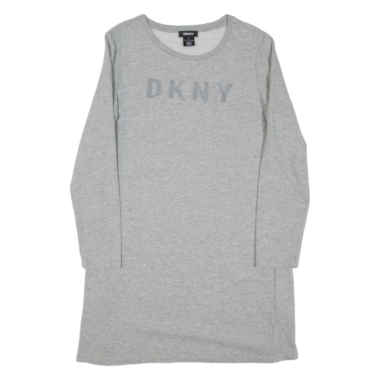 DKNY Womens Day Dress Grey Long Sleeve Knee Length L