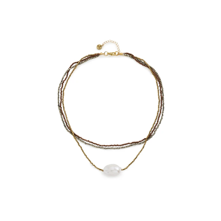 Triple Bronze Pearl Necklace Brown One Size