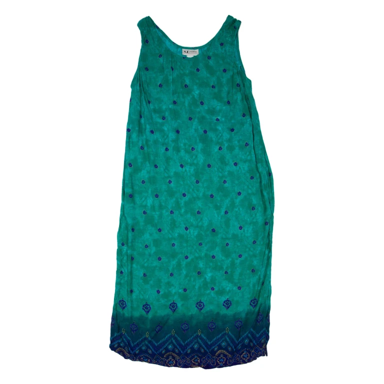 Womens Shift Dress Green Spotted Sleeveless Long L