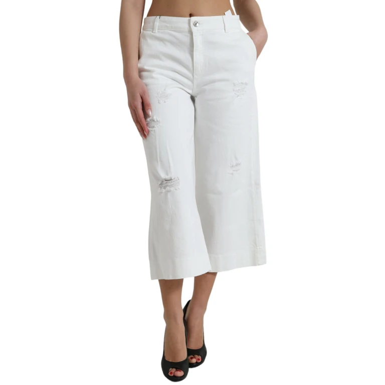 Dolce & Gabbana White Cotton Cropped Wide Leg Denim Jeans Elastane Clothing - Women