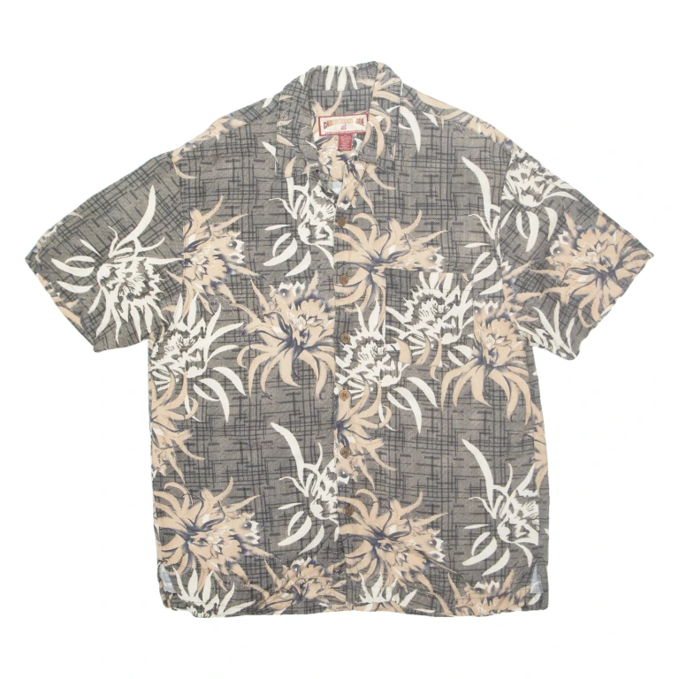 CARIBBEAN JOE Mens Hawaiian Shirt Grey Floral M