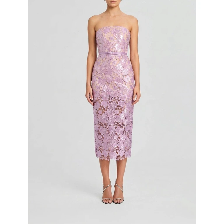 Off-the-Shoulder Macramé Lace Sheath Dress Retrorfete with Sequins (RSS251159717LAVANDE)
