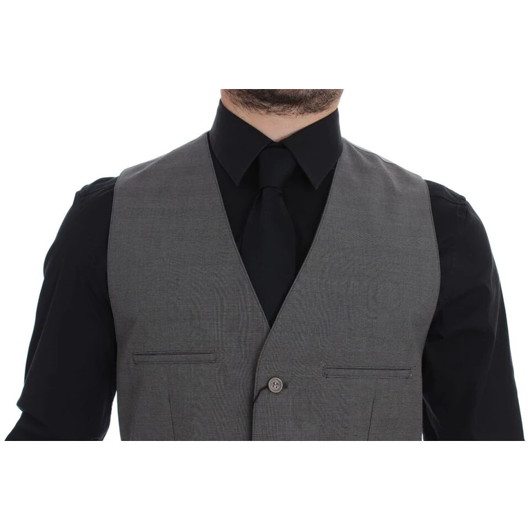 Dolce & Gabbana Gray Cotton Slim Fit Button Front Dress Vest - Men