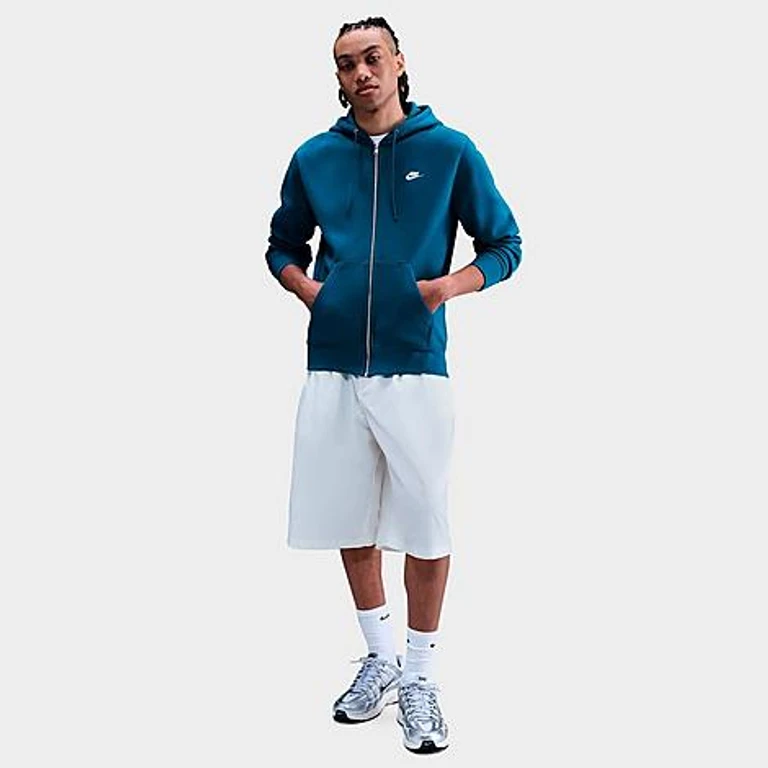 Nike Men's Club Fleece Embroidered Premium Full-Zip Hoodie in Green Abyss/Green Abyss/White Size: XS