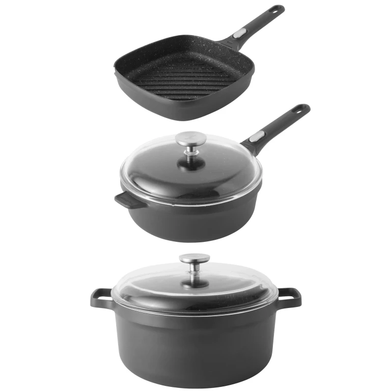 GEM 5Pc Nonstick Cast Aluminum Cookware Set, Glass Lids