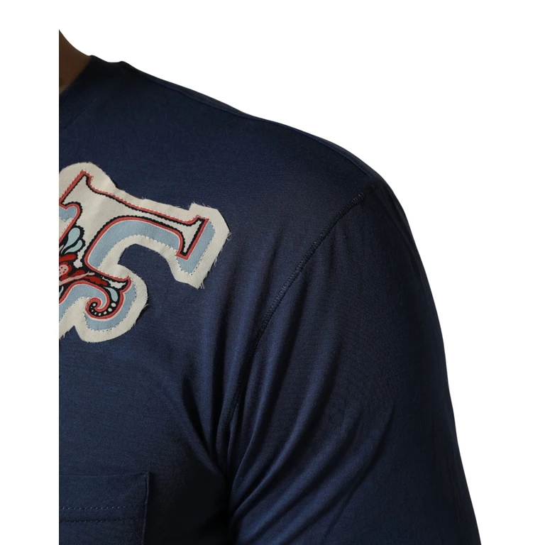 Dolce & Gabbana Navy Blue Cotton Graphic Crew Neck T-Shirt Silk - Men