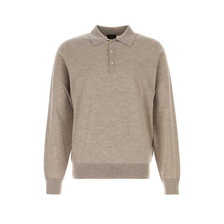 Brioni Dove Grey Cashmere Blend Polo Shirt Beige Exterior: Silk - Men