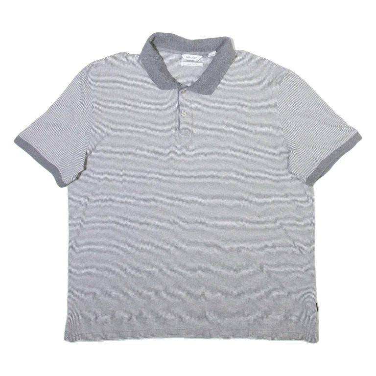CALVIN KLEIN Mens Polo Shirt Grey Striped L