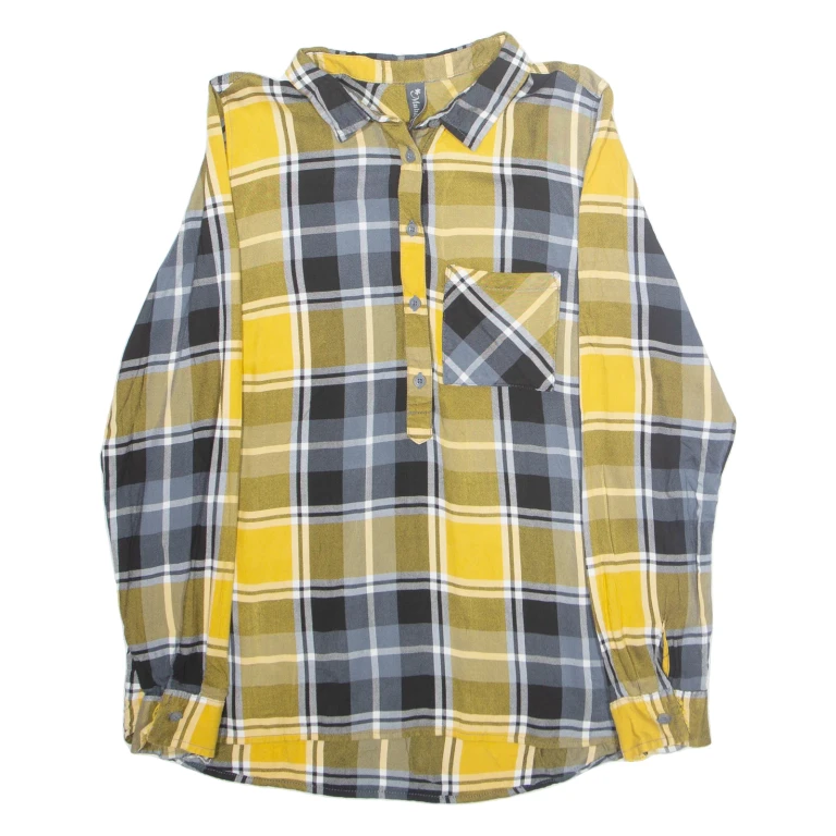 MULTIBLU Womens Printed Shirt Yellow Collared Long Sleeve Plaid M