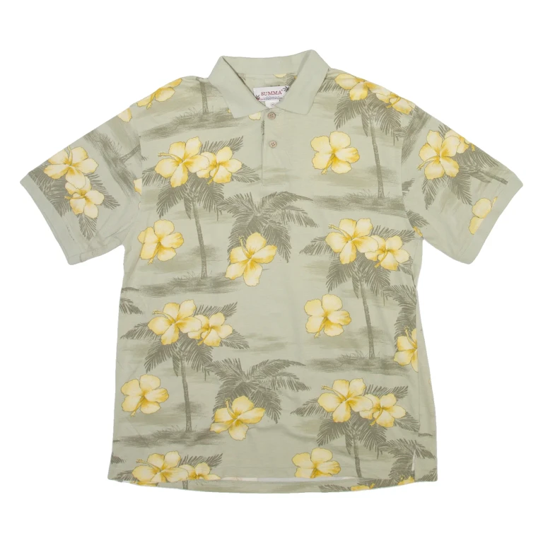 SUMMA Mens Polo Shirt Green Floral M