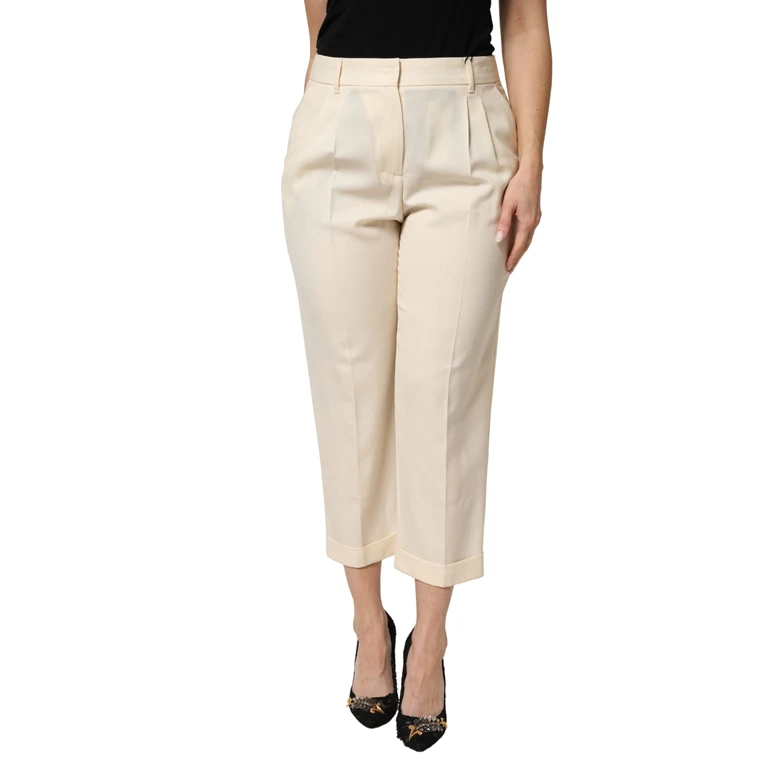 Dolce & Gabbana Ivory Wool Mid Waist Cropped Trouser Pants Off White Virgin - Women