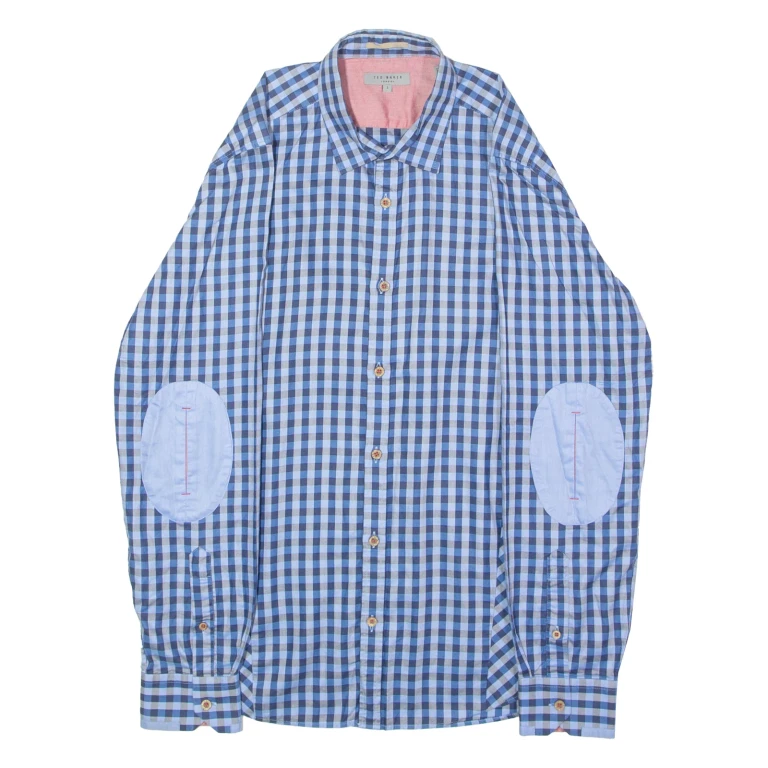 TED BAKER Mens Shirt Blue Check Long Sleeve M