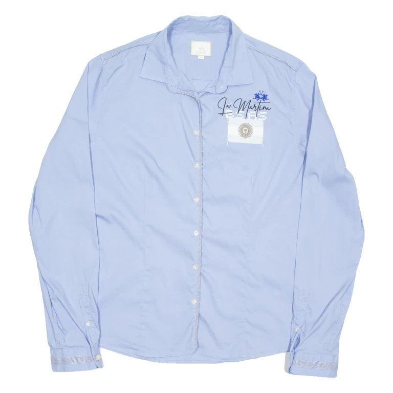 LA MARTINA Womens Plain Shirt Blue Long Sleeve XL