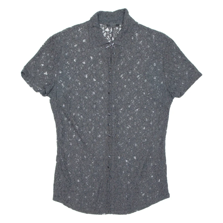 GUESS Sheer Womens Printed Blouse Grey Floral M