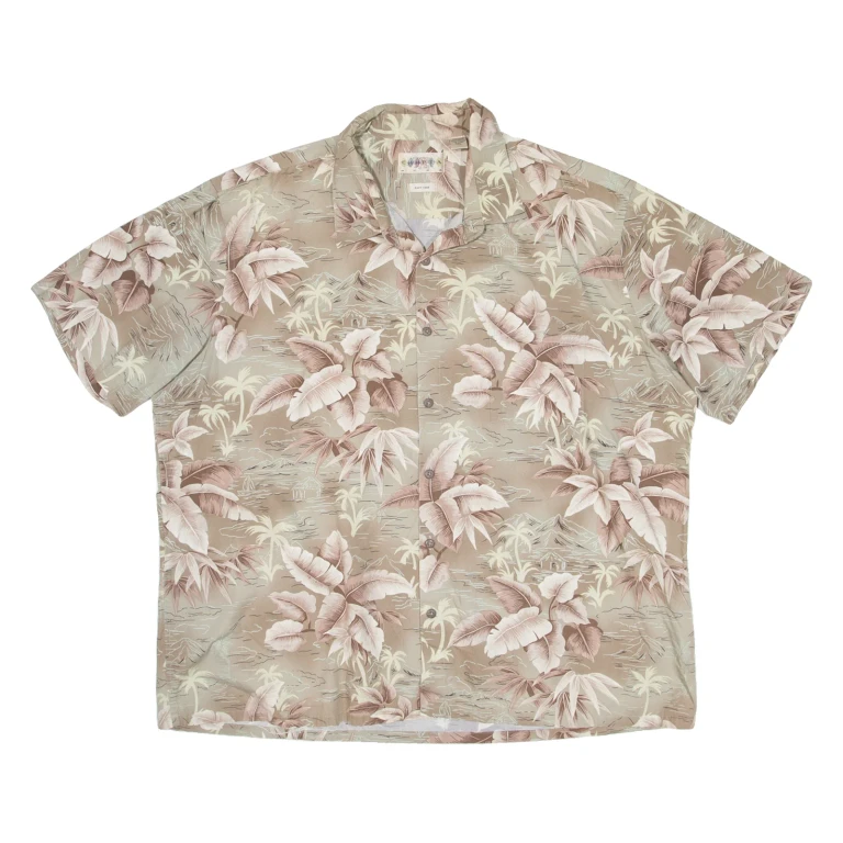 CAMPIA Mens Hawaiian Shirt Beige Floral 2XL