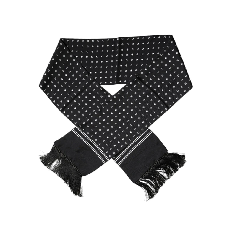 Dolce & Gabbana Black White Polka Dotted Silk Skinny Fringes Scarf - Men