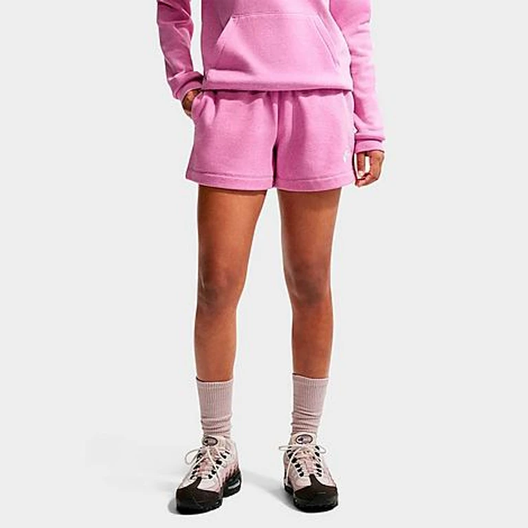 Nike Women's Sportswear Club Fleece Mid-Rise Shorts in Light Magenta/Heather/White Size: XS