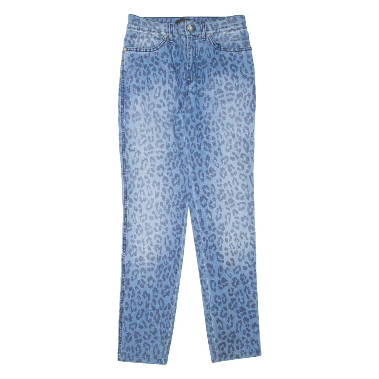 ROCCOBAROCCO Leopard Print Womens Jeans Blue Slim Skinny Stone Wash W26 L28